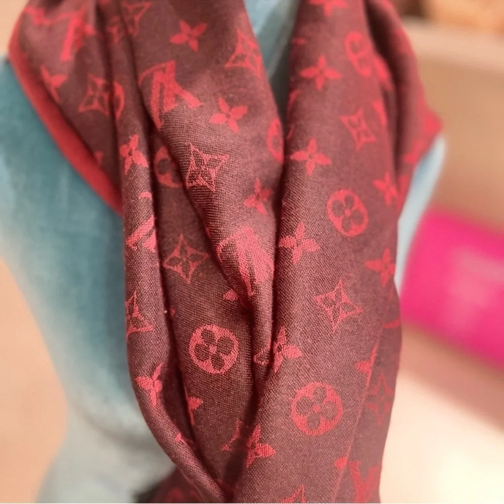 Louis Vuitton Monogram Cashmere Wool Scarf – Burgundy / Red